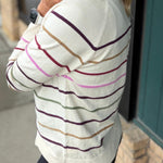 Oatmeal Pink Multi Stripe Raglan Pullover Top - Sweater STACCATO