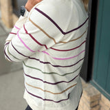 Oatmeal Pink Multi Stripe Raglan Pullover Top - Sweater STACCATO