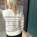 Oatmeal Pink Multi Stripe Raglan Pullover Top - Sweater STACCATO