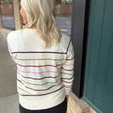 Oatmeal Pink Multi Stripe Raglan Pullover Top - Sweater STACCATO