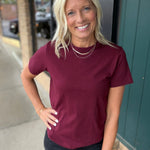 Deep Wine Regina Cotton Crew Neck Tee Top - Tee RD Style
