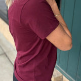 Deep Wine Regina Cotton Crew Neck Tee Top - Tee RD Style