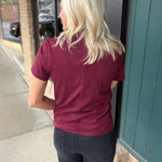 Deep Wine Regina Cotton Crew Neck Tee Top - Tee RD Style