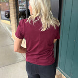 Deep Wine Regina Cotton Crew Neck Tee Top - Tee RD Style
