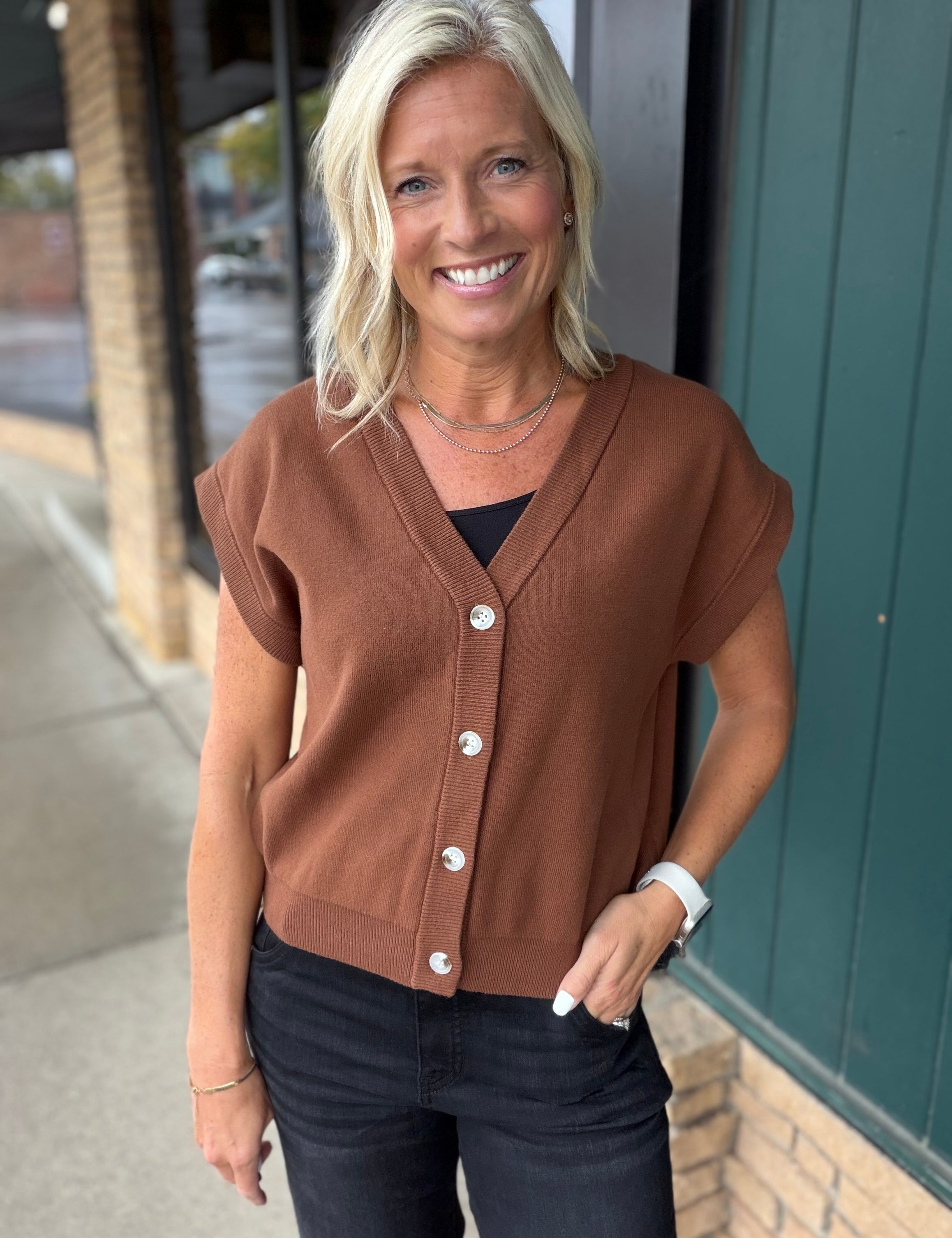 Espresso Button-Front Sweater Vest Top - Sweater IN FEBRUARY