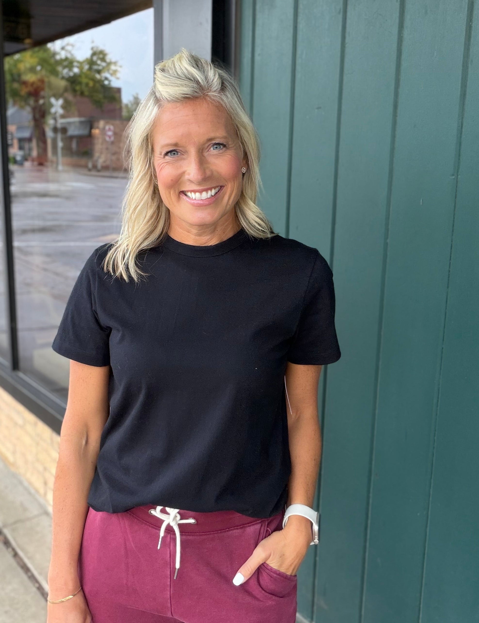 Black Regina Cotton Crew Neck Tee Top - Tee RD Style