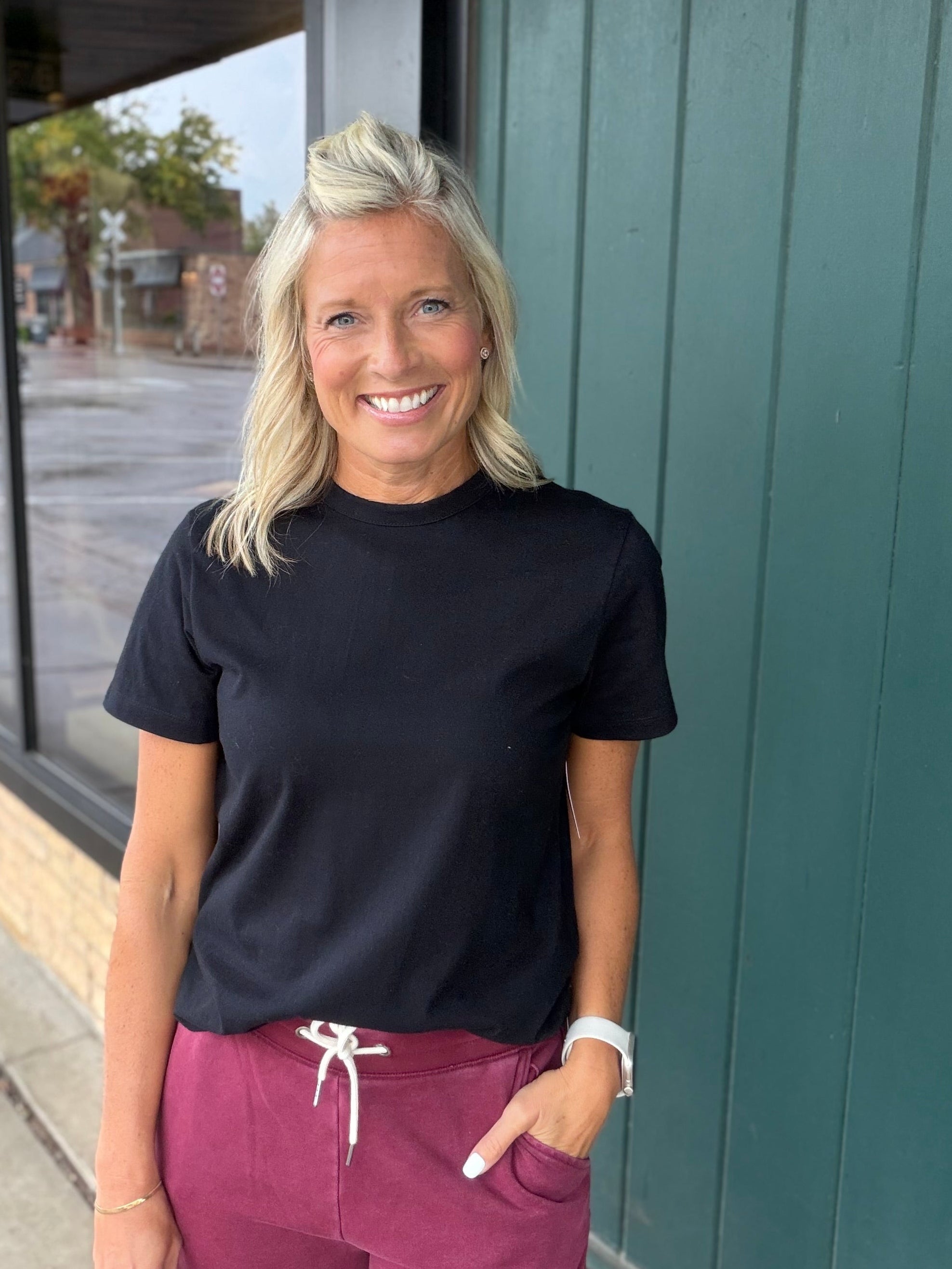 Black Regina Cotton Crew Neck Tee Top - Tee RD Style
