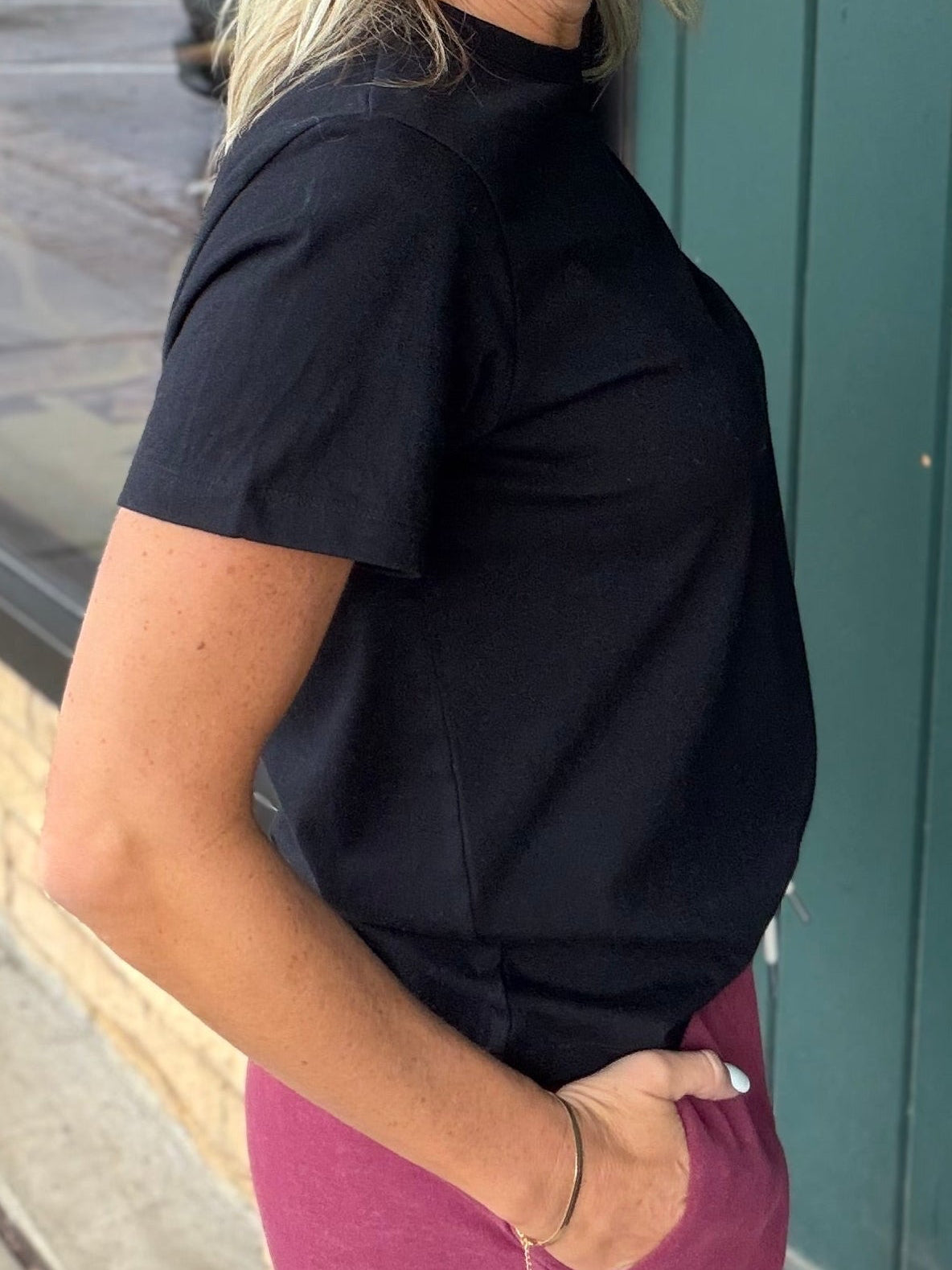 Black Regina Cotton Crew Neck Tee Top - Tee RD Style