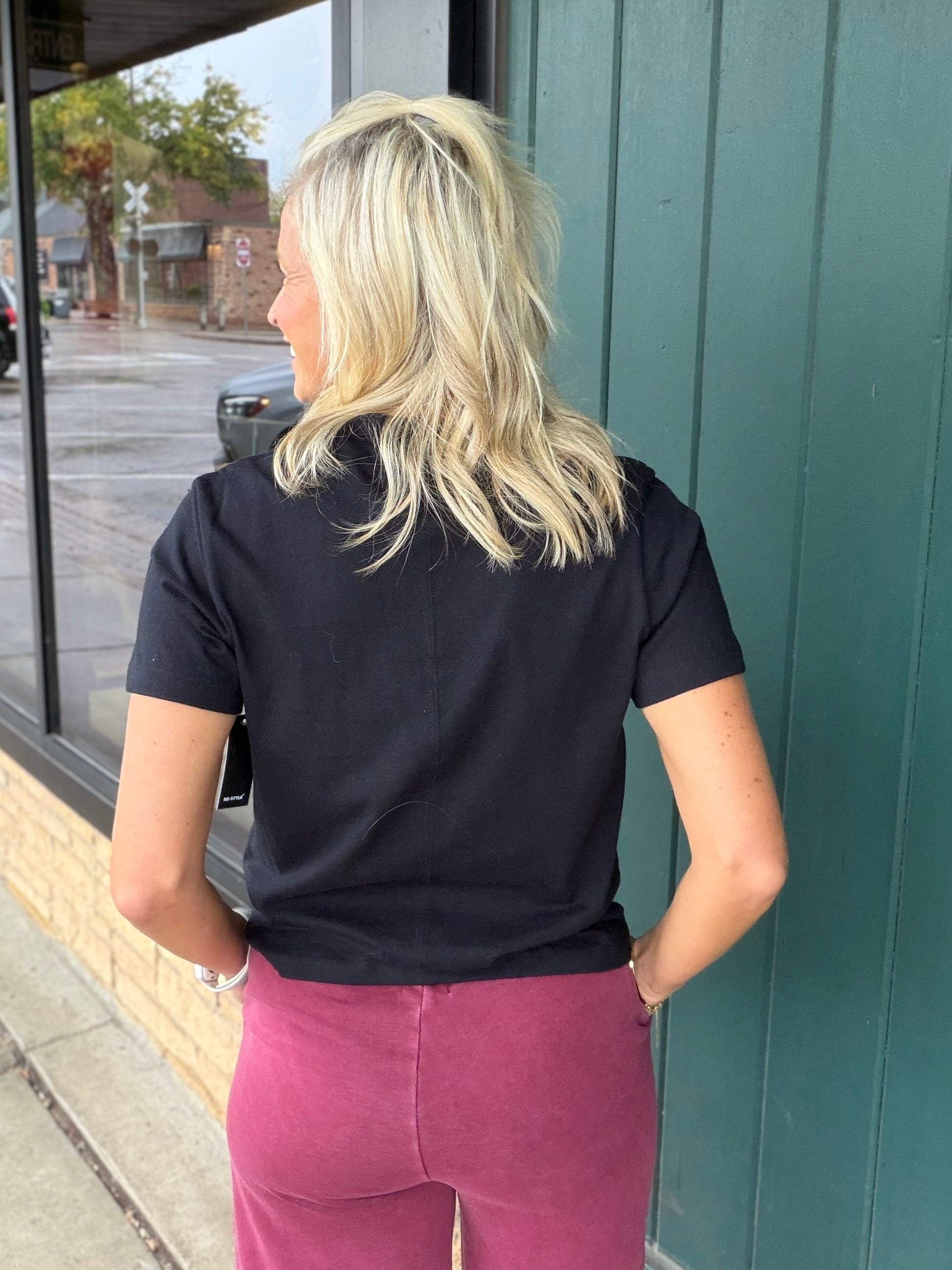 Black Regina Cotton Crew Neck Tee Top - Tee RD Style
