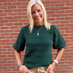 Dark Green Lace Cable Mixed Knit Sweater Top - Sweater HEM & THREAD