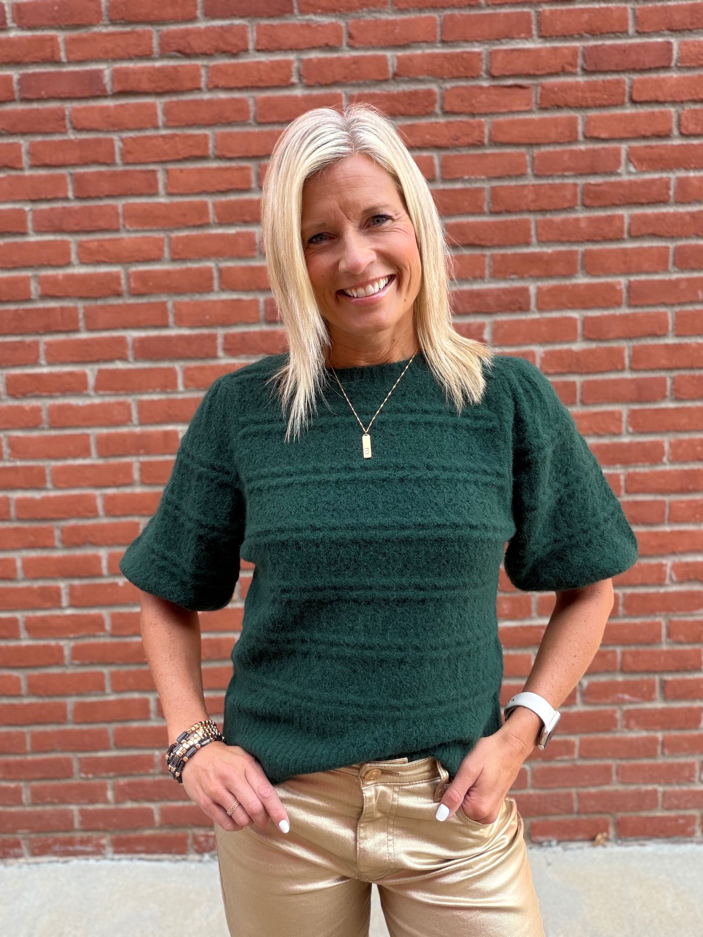 Dark Green Lace Cable Mixed Knit Sweater Top - Sweater HEM & THREAD