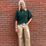 Dark Green Lace Cable Mixed Knit Sweater Top - Sweater HEM & THREAD