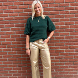 Dark Green Lace Cable Mixed Knit Sweater Top - Sweater HEM & THREAD