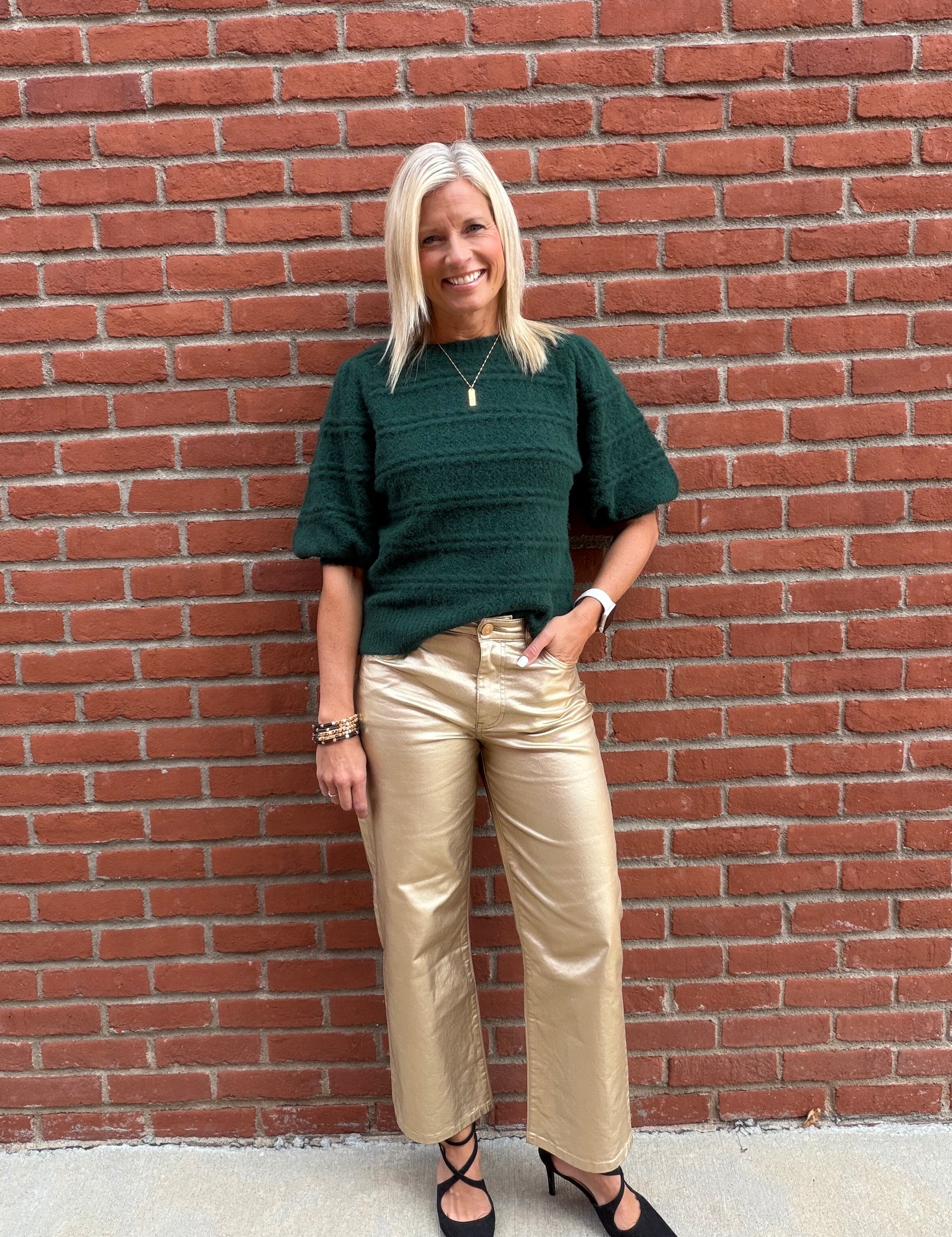 Dark Green Lace Cable Mixed Knit Sweater Top - Sweater HEM & THREAD