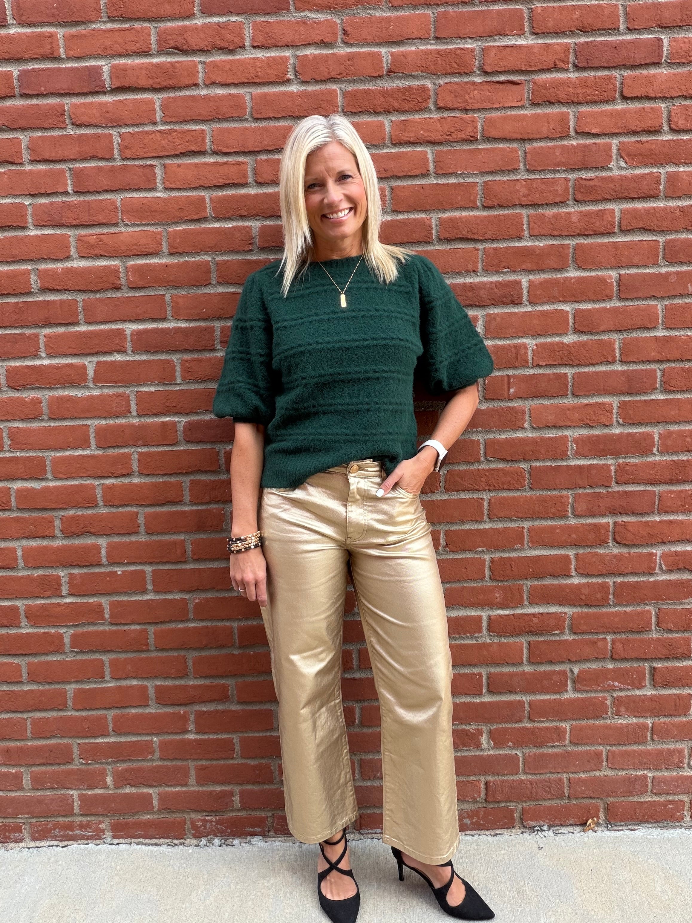 Dark Green Lace Cable Mixed Knit Sweater Top - Sweater HEM & THREAD