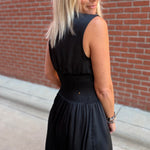 Black Smocked Waist Zip Midi Dress Dresses DOE & RAE