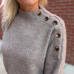 Mocha Side Shoulder Button Ribbed Sweater Top - Sweater Mable