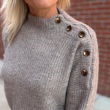 Mocha Side Shoulder Button Ribbed Sweater Top - Sweater Mable