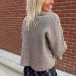 Mocha Side Shoulder Button Ribbed Sweater Top - Sweater Mable