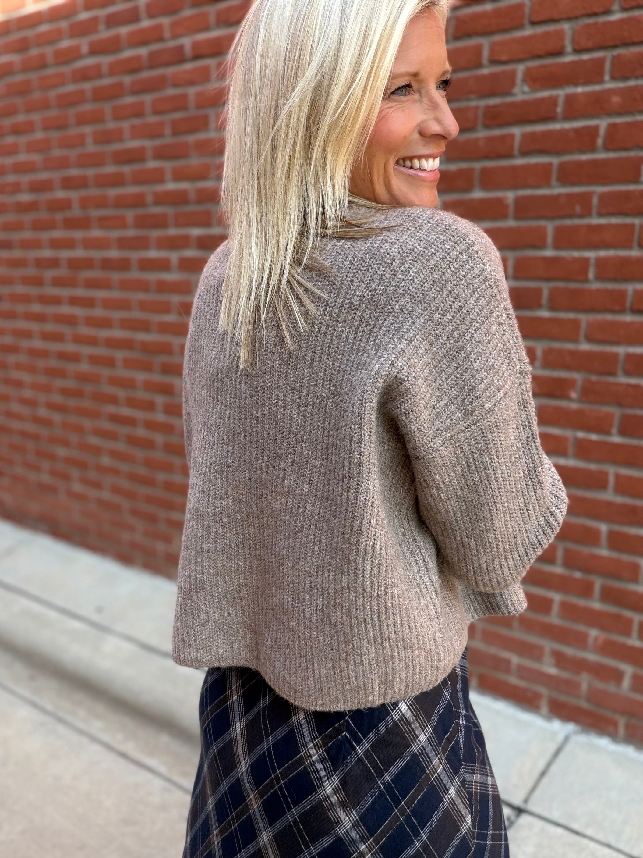 Mocha Side Shoulder Button Ribbed Sweater Top - Sweater Mable