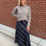 Mocha Side Shoulder Button Ribbed Sweater Top - Sweater Mable