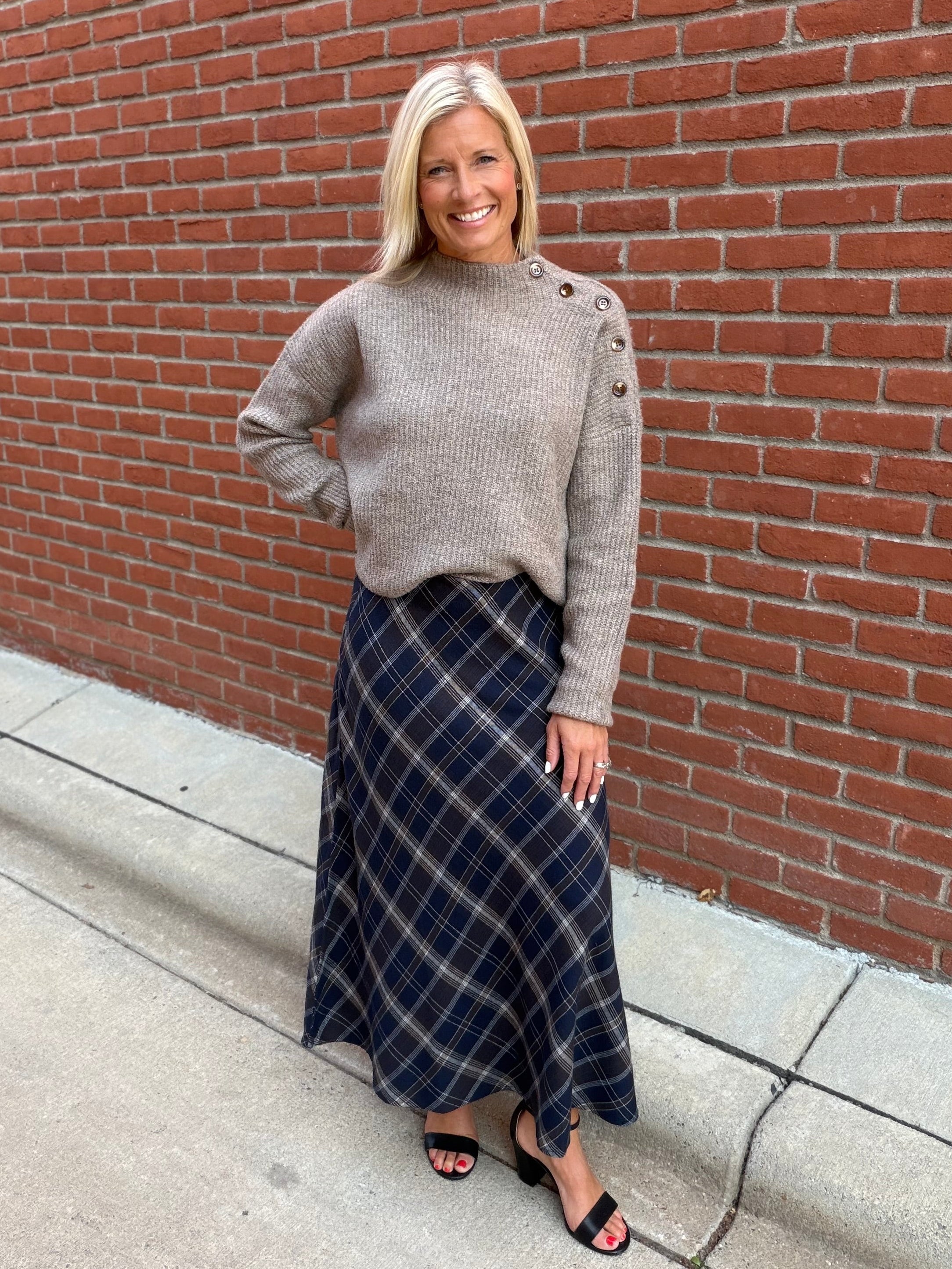 Mocha Side Shoulder Button Ribbed Sweater Top - Sweater Mable
