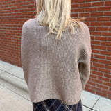 Mocha Side Shoulder Button Ribbed Sweater Top - Sweater Mable