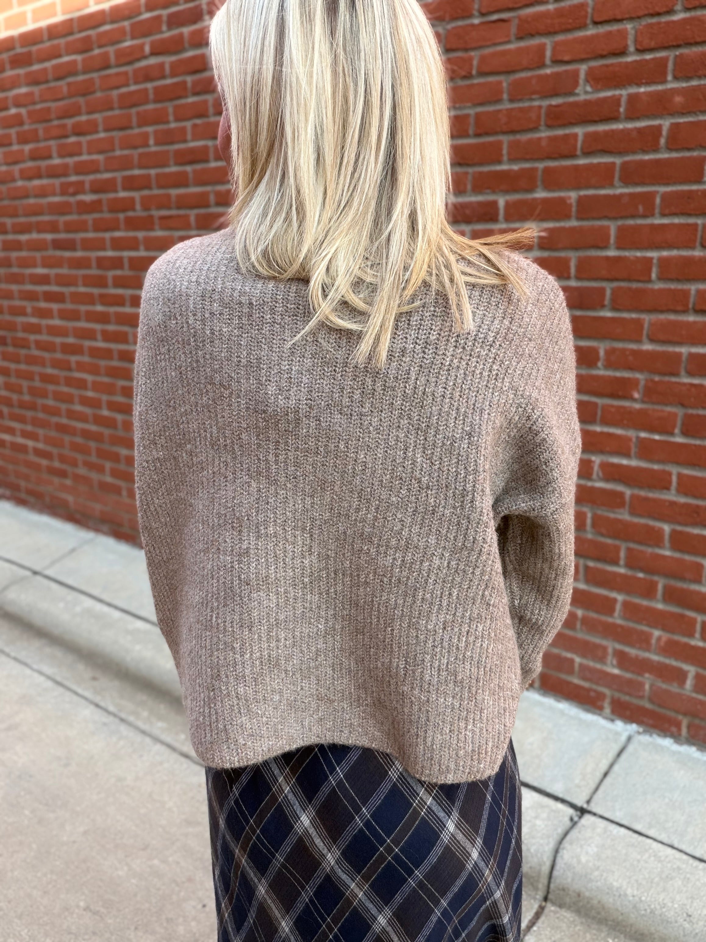 Mocha Side Shoulder Button Ribbed Sweater Top - Sweater Mable