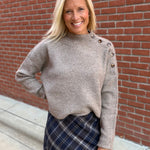 Mocha Side Shoulder Button Ribbed Sweater Top - Sweater Mable
