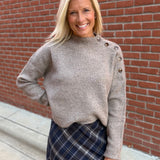 Mocha Side Shoulder Button Ribbed Sweater Top - Sweater Mable