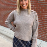 Mocha Side Shoulder Button Ribbed Sweater Top - Sweater Mable