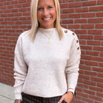 Oatmeal Side Shoulder Button Ribbed Sweater Top - Sweater Mable