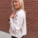 Oatmeal Side Shoulder Button Ribbed Sweater Top - Sweater Mable
