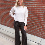 Oatmeal Side Shoulder Button Ribbed Sweater Top - Sweater Mable