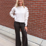 Oatmeal Side Shoulder Button Ribbed Sweater Top - Sweater Mable