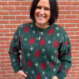 Green Christmas Tree & Snowflake Sweater Top - Sweater POL
