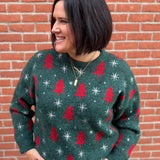 Green Christmas Tree & Snowflake Sweater Top - Sweater POL
