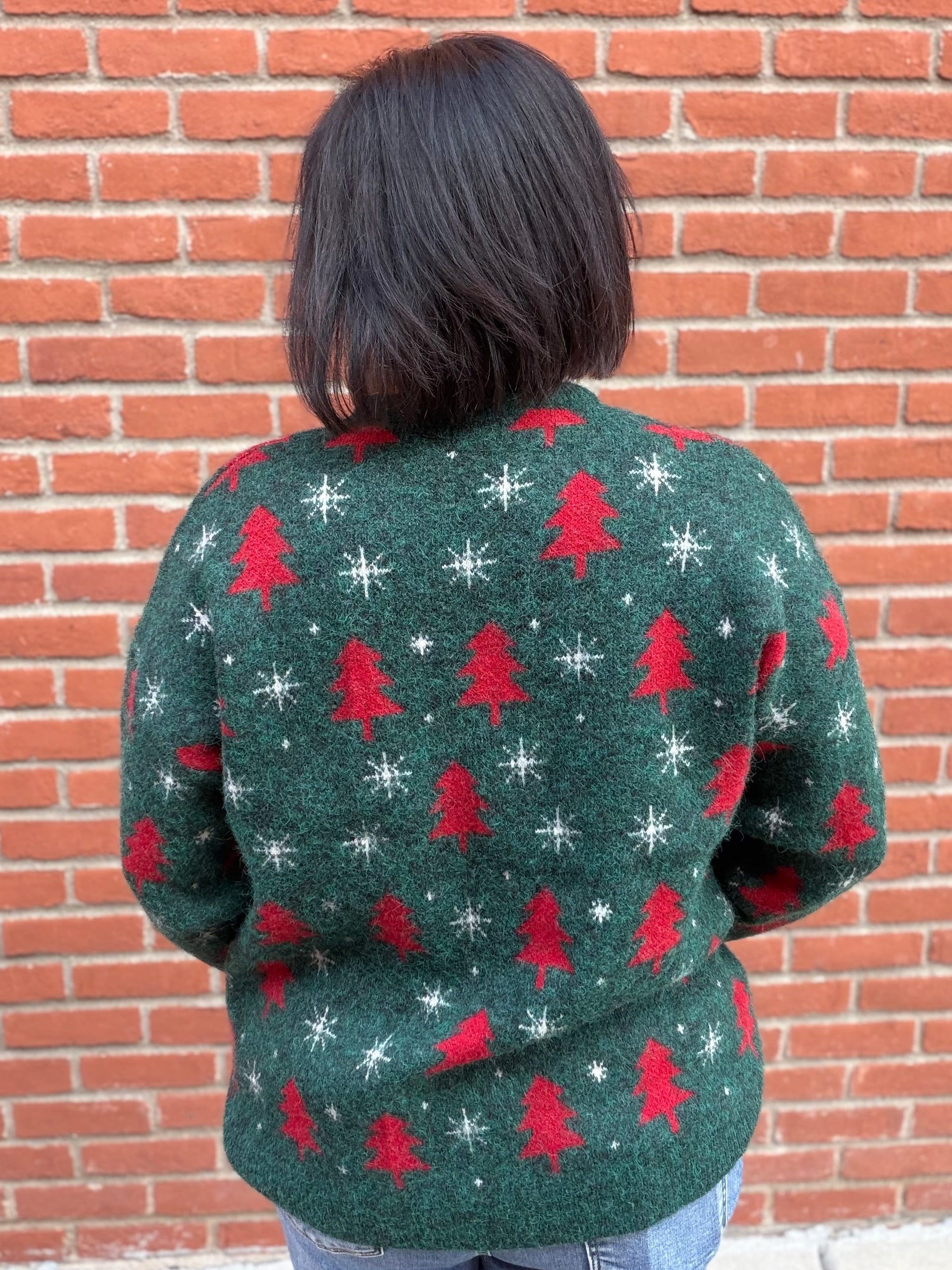 Green Christmas Tree & Snowflake Sweater Top - Sweater POL