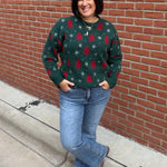 Green Christmas Tree & Snowflake Sweater Top - Sweater POL