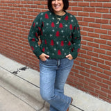 Green Christmas Tree & Snowflake Sweater Top - Sweater POL