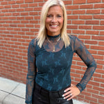 Teal Mock Neck Lace Long Sleeve Top Tops- Long Sleeve HEM & THREAD