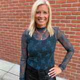 Teal Mock Neck Lace Long Sleeve Top Tops- Long Sleeve HEM & THREAD