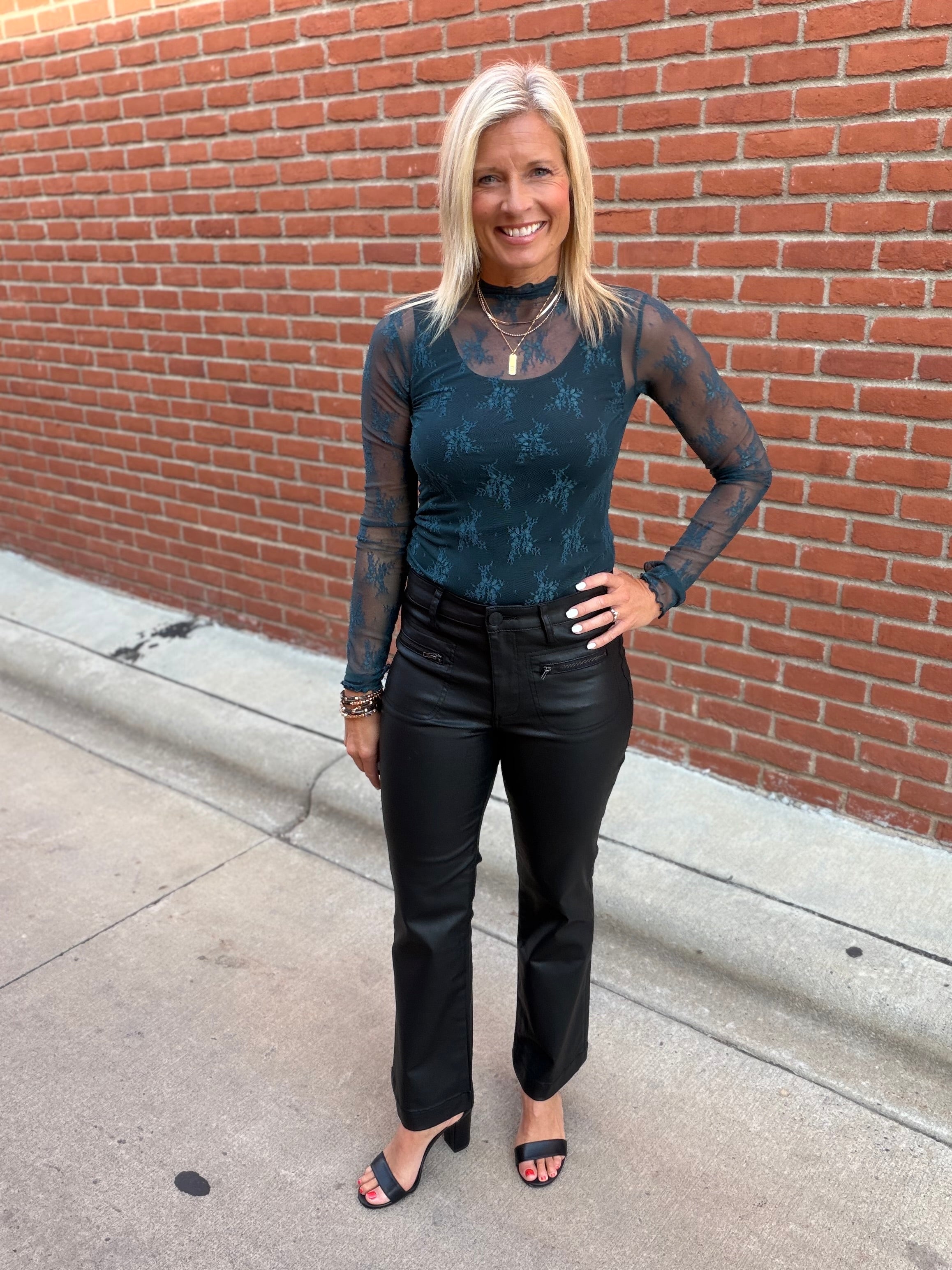 Teal Mock Neck Lace Long Sleeve Top Tops- Long Sleeve HEM & THREAD