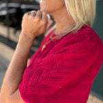 Red Knit Bubble Sleeve Sweater Top - Sweater VOY