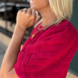 Red Knit Bubble Sleeve Sweater Top - Sweater VOY