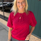 Red Knit Bubble Sleeve Sweater Top - Sweater VOY