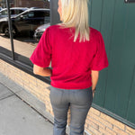 Red Knit Bubble Sleeve Sweater Top - Sweater VOY