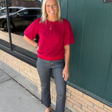 Red Knit Bubble Sleeve Sweater Top - Sweater VOY
