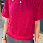 Red Knit Bubble Sleeve Sweater Top - Sweater VOY