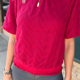 Red Knit Bubble Sleeve Sweater Top - Sweater VOY